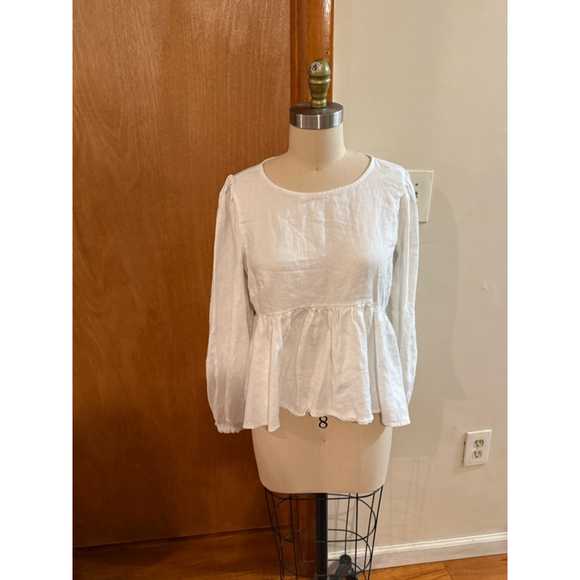 Reformation Tops - Women's Reformation White Linen Peplum Blouse M